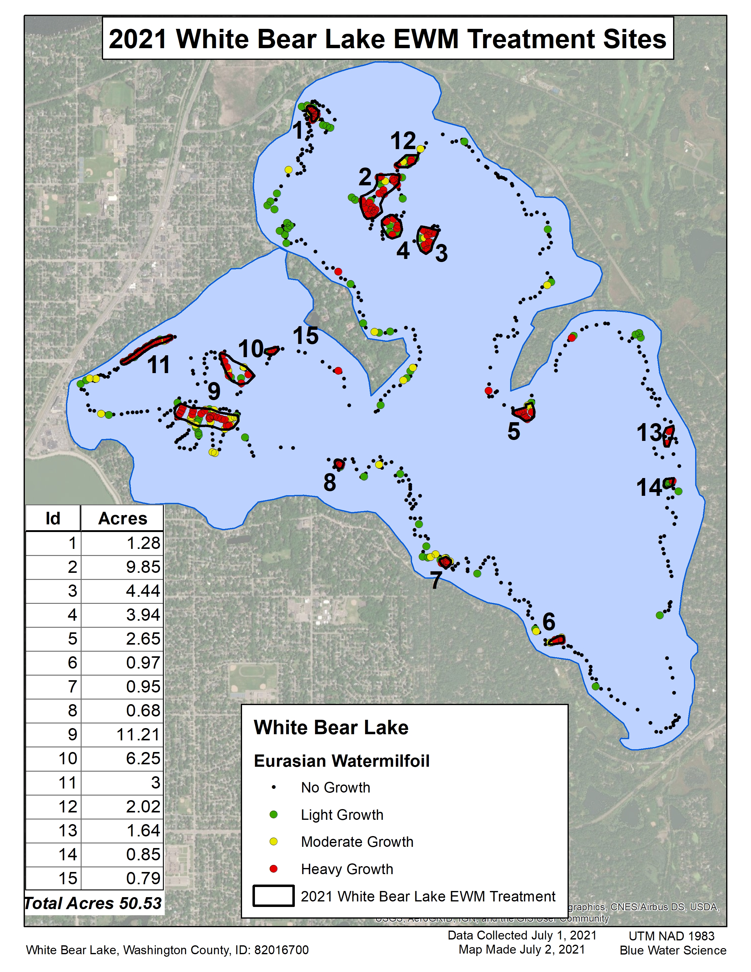2021 White Bear Lake EWM Treatment Areas July 1